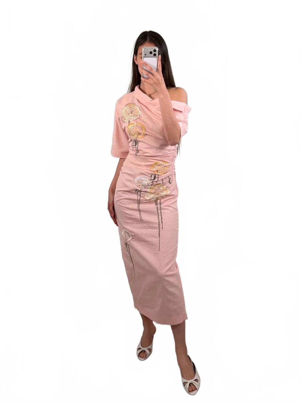 NEW BERNADETTE bowery embroidered dress in pink multi